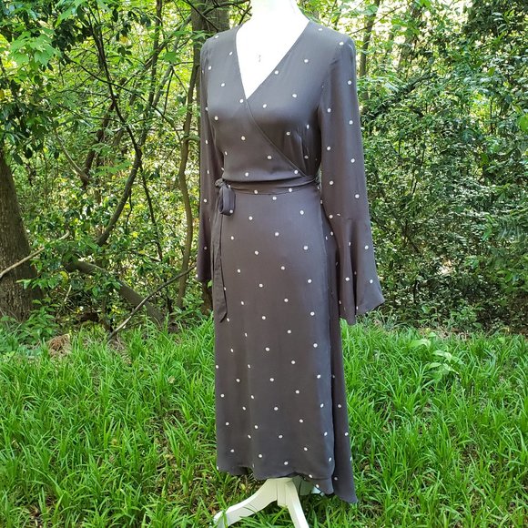 CHARLI Embroidered Crepe Wrap Dress in Gray Size 10 - Picture 2 of 15